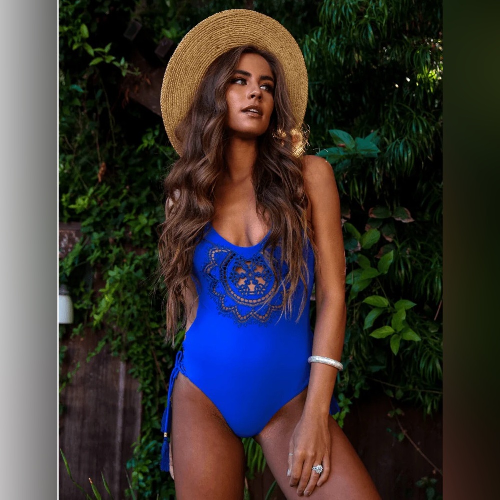 Blue Crochet Women Swim One Piece